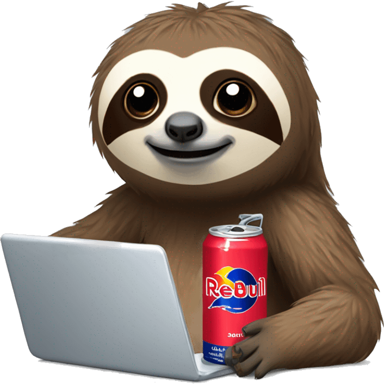 sloth with RedBull can and laptop emoji