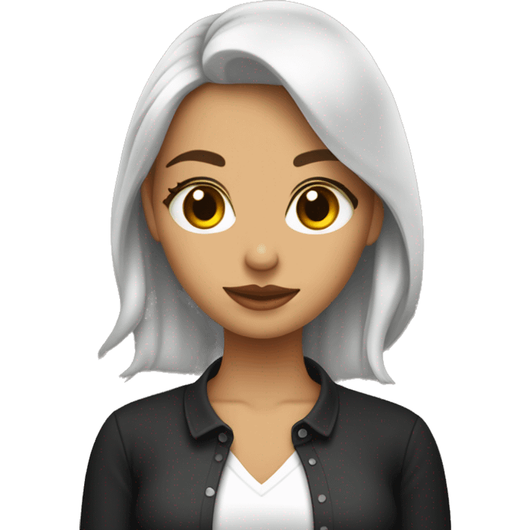 chica blanca y bonita con pelo y ojos color café con camisa color negra  emoji