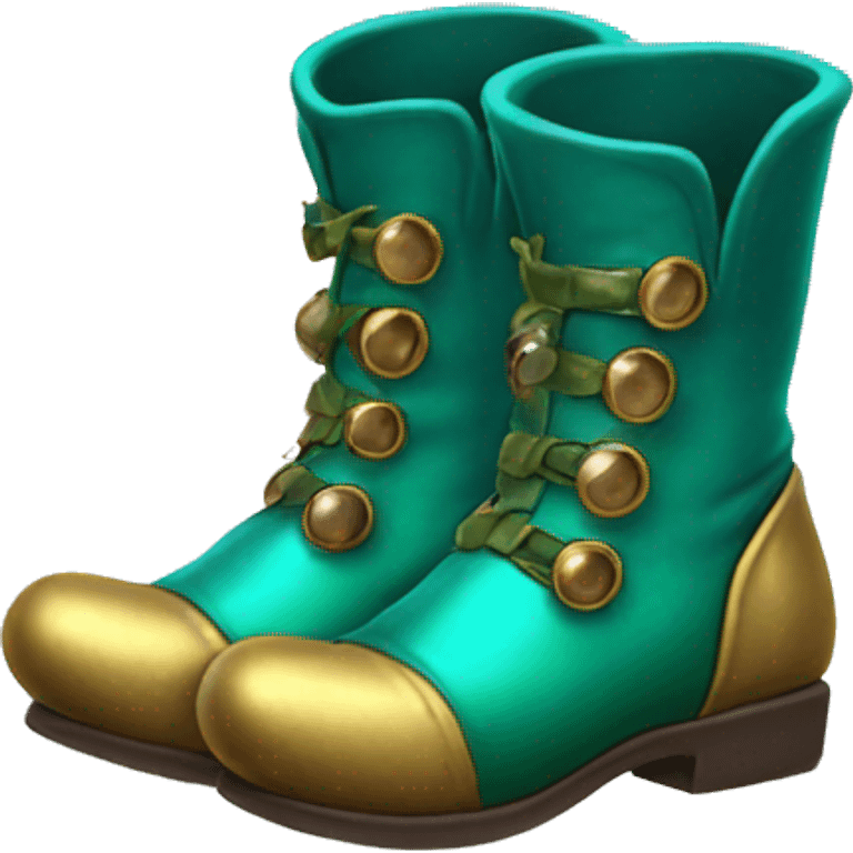 Realistic isolated teal elf boots with bells. emoji