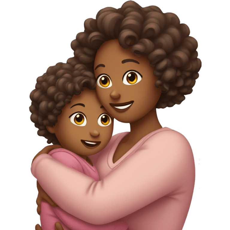 Curly mom hugging her baby emoji