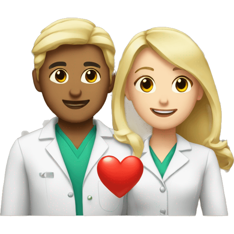 blonde female pharmacist and male chemist in love  emoji