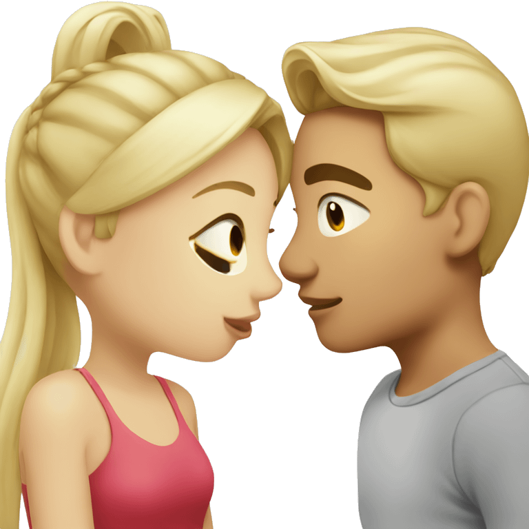 Make a blonde asian girl with a guy with a pony tail kissing  emoji