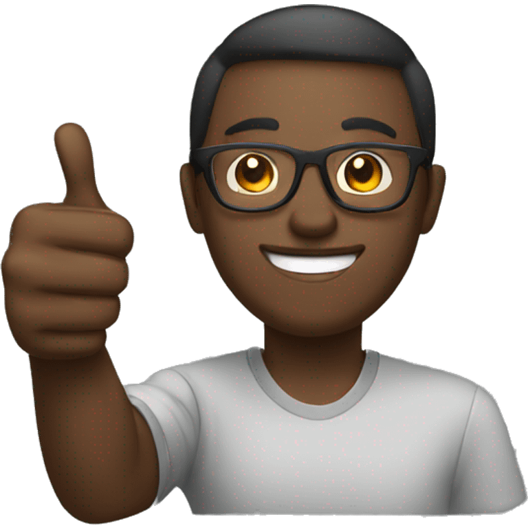 dark-skinned man with glasses and short hair with thumbs up sign emoji