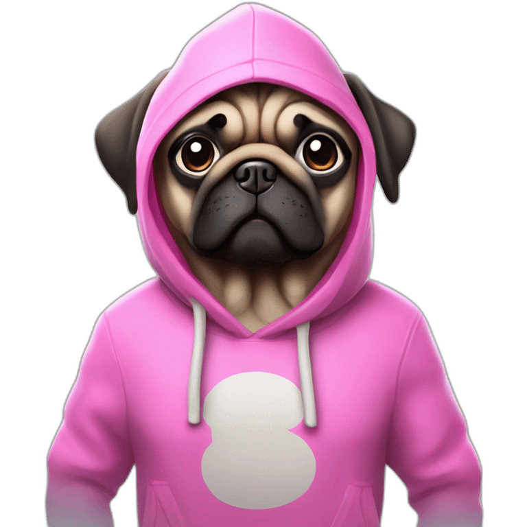 emote hd 3d cartoon sweet masculine crying Dog pug friendly face Fortnite style with wearing high fashion pink Hoodie clothing with no Background emoji