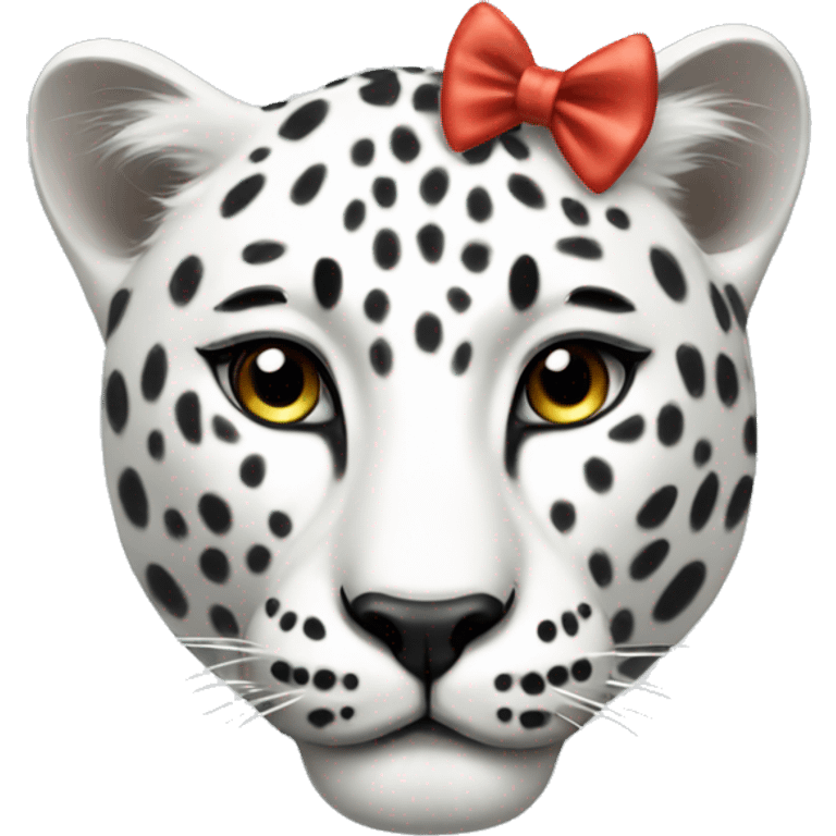 White leopard fancy with bow on the head emoji