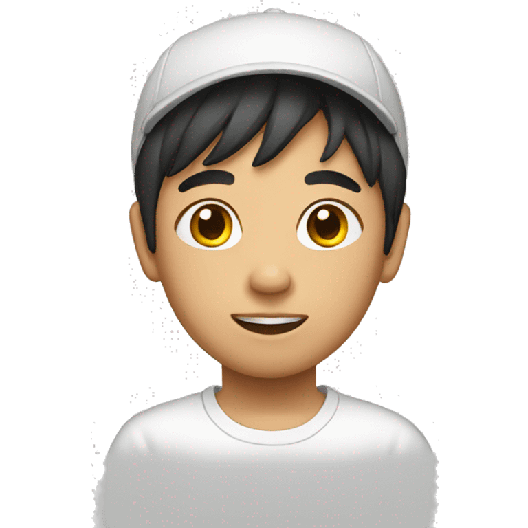 An Asian boy with a white tee emoji