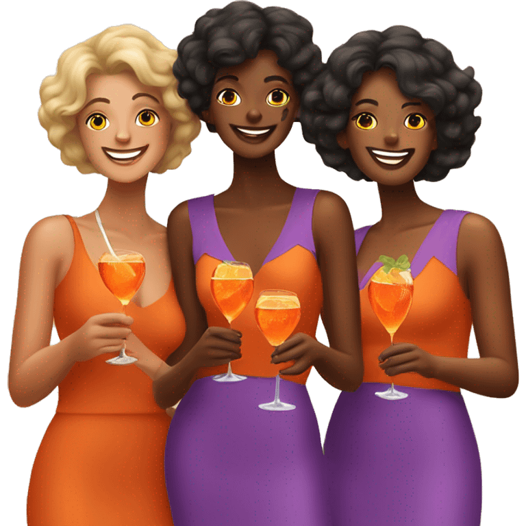 Three bright women drinking aperol spritz emoji