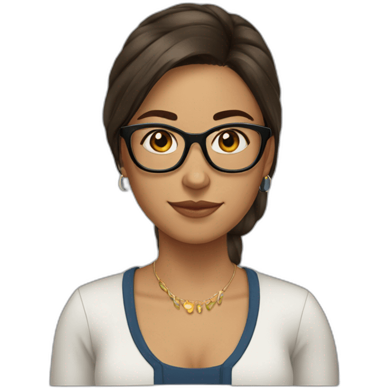 Colombian young woman , with glasses and straight brown hair and 7 earrings in the right ear emoji