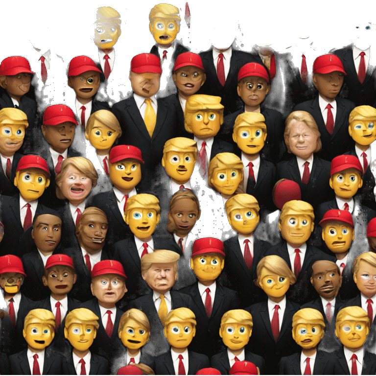 donald trump in a black suit, red tie, and red baseball cap emoji