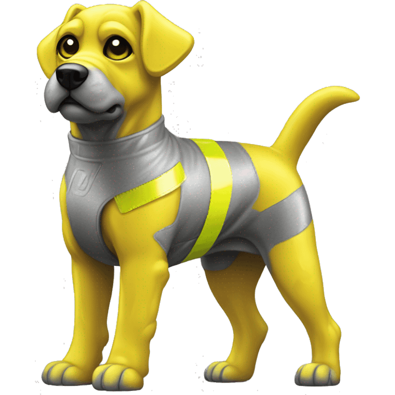 Yellow holographic oilslick dog yellow caution tape graffiti gray neon emoji