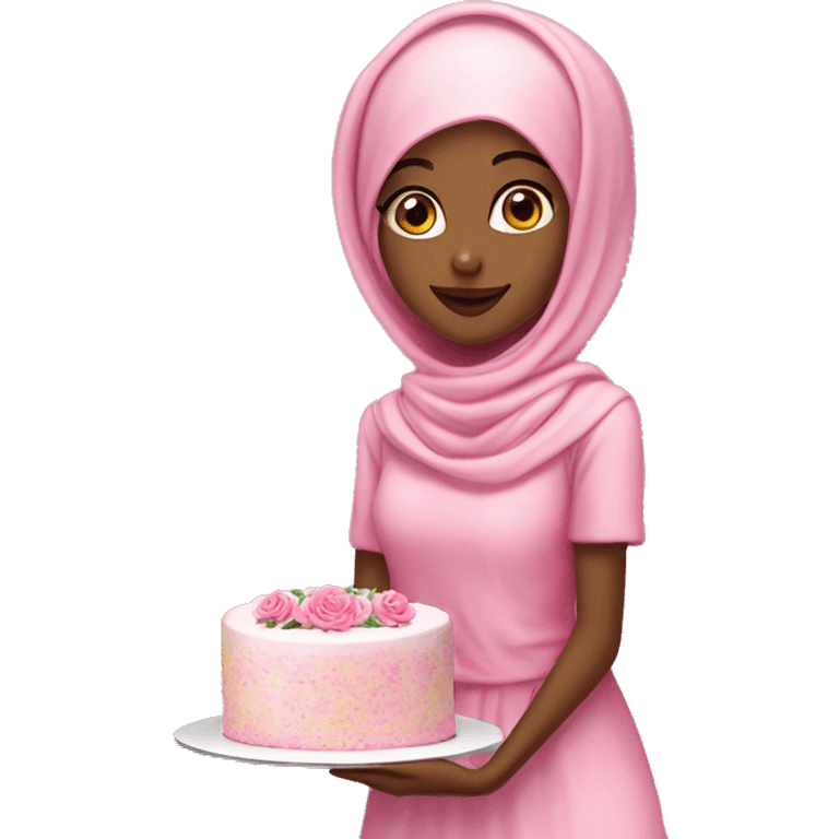 Pretty model muslim Somali girl baked a pink floral cake emoji