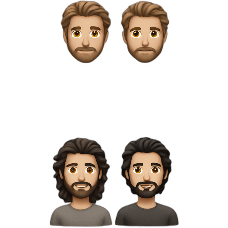 long straight brown-black hair, white skin men, with brown eyes, and a little bit of beard emoji