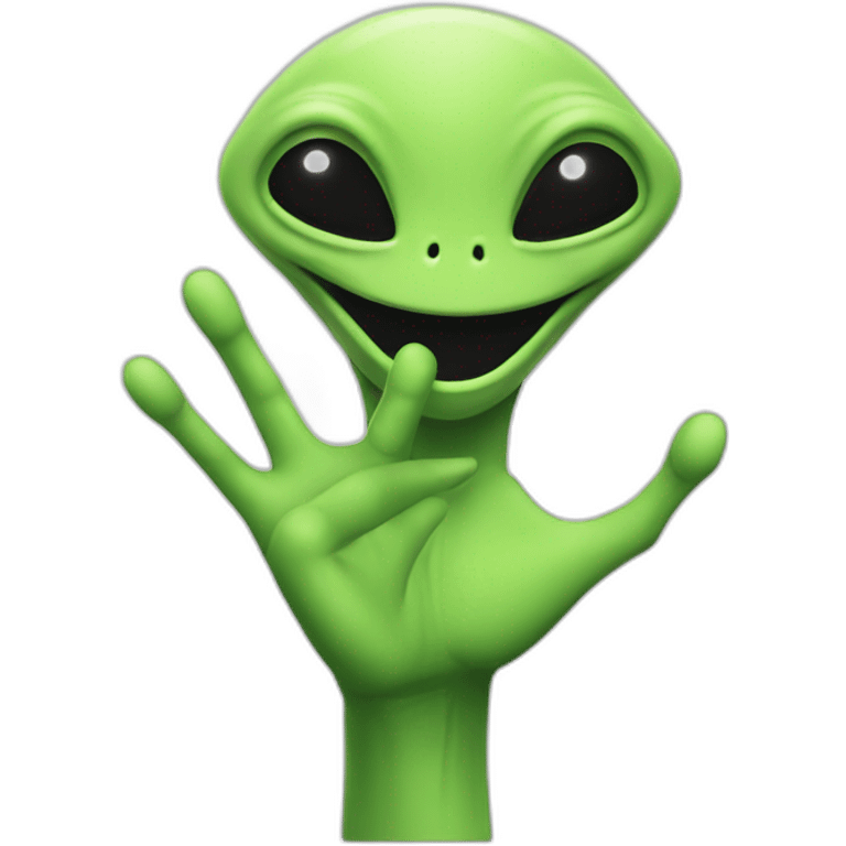 A friendly alien greeting with one hand emoji