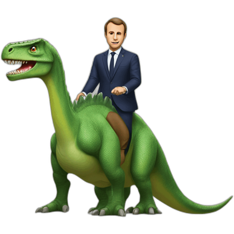 Macron sur un dinosaur emoji