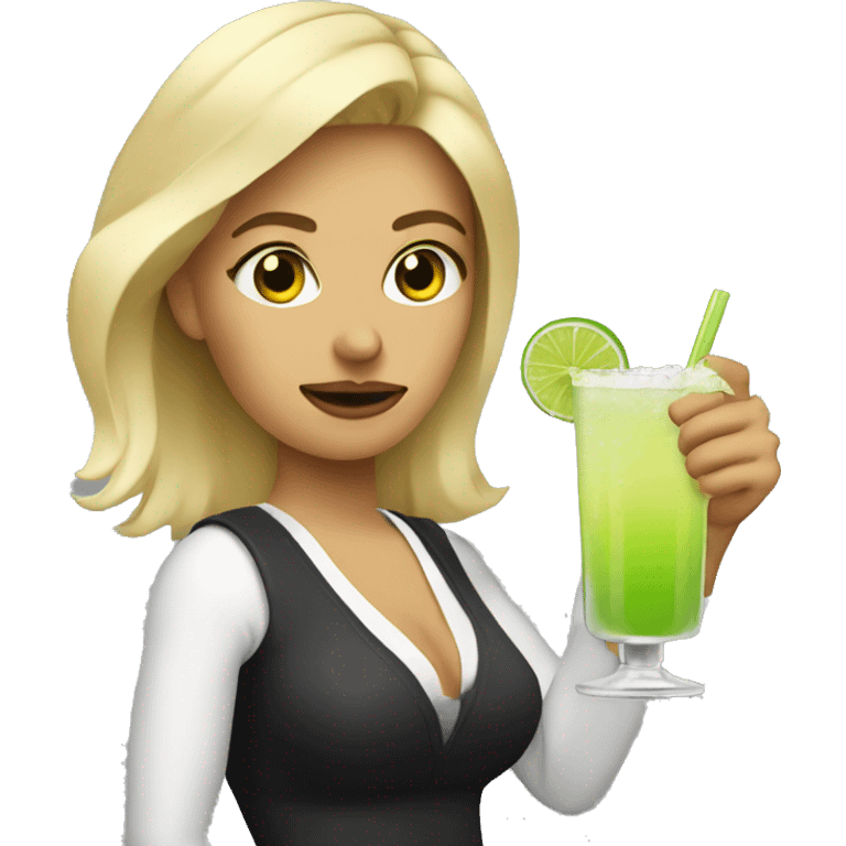 Blonde woman drinking margarita giving thumbs down emoji