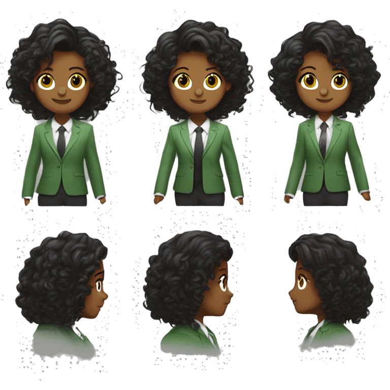 uma jovem de cabelo castanho com mechas loiras sendo o comprimento até os ombros e levemente ondulado. pele morena, olhos verdes, vestindo uma blusa branca com blazer preto, sorrindo e de braços cruzados. emoji