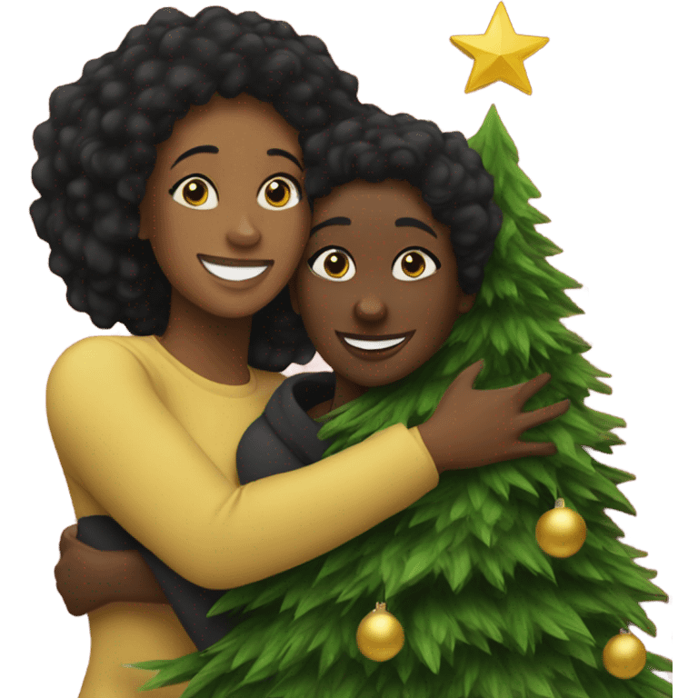 Christmas tree hug with black women emoji