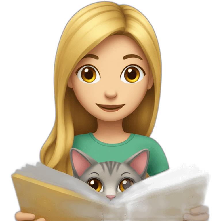 A Girl reading and a cat emoji