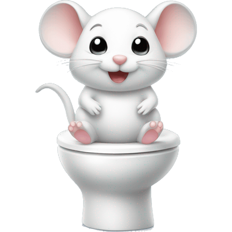 Cute white mouse sitting on toilet  emoji