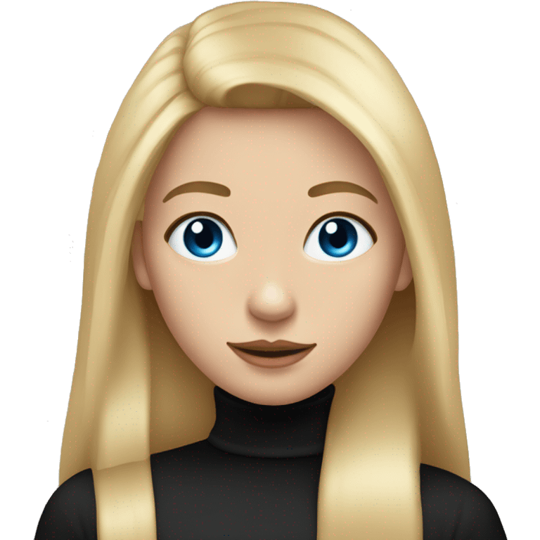 A blonde girl with long straight hair and blue eyes and black bows on her head and wearing a black turtleneck emoji