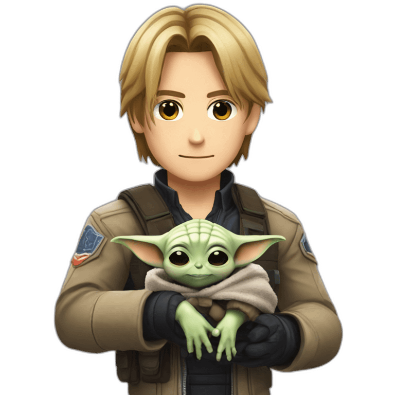 Leon Kennedy holding baby yoda emoji