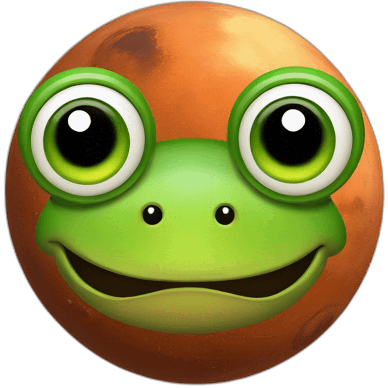 planet Mars with a cartoon frog face with big childish eyes emoji