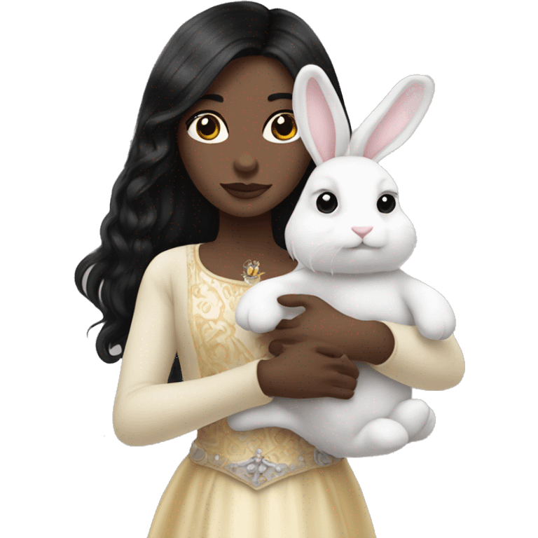 Black haired, white skin, princess with black haired bunny emoji