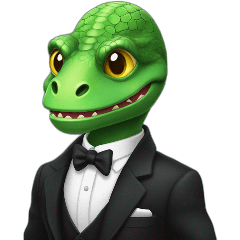 Cute reptilian banker in black suite with laser eyes emoji