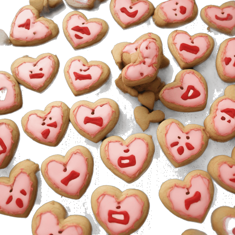 New Year cookies with red icing in the shape of a heart emoji