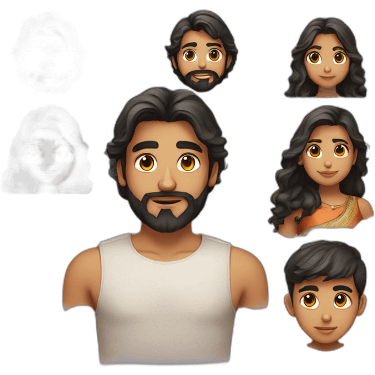 indian gujarati 21 year old brother with a beard and straight hair, and teenager sister with wavy hair emoji