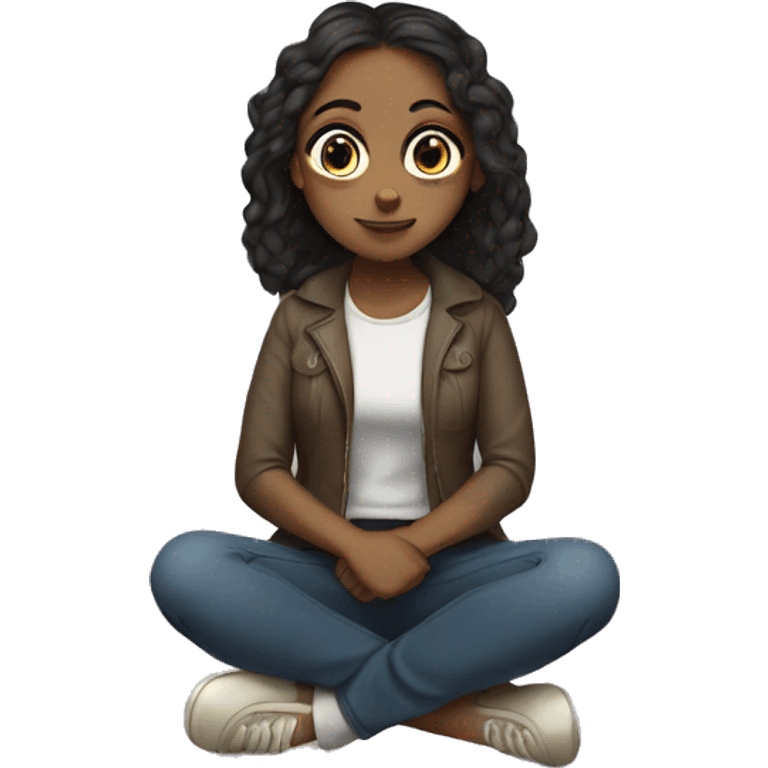 woman with big eyes sitting on her knees  emoji