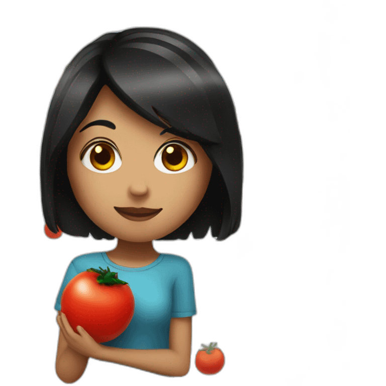 black haired girl with a tomato face emoji