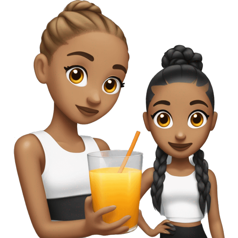 Black Ariana Grande with cookie in one hand and orange juice in other hand and slick back ponytail  emoji