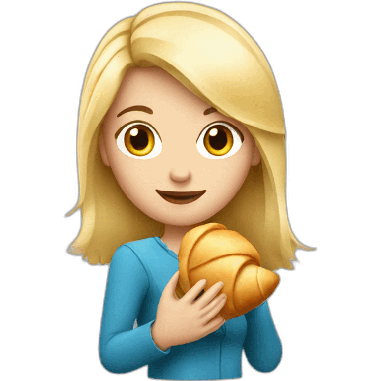 French Blond Girl Holding one Croissant emoji