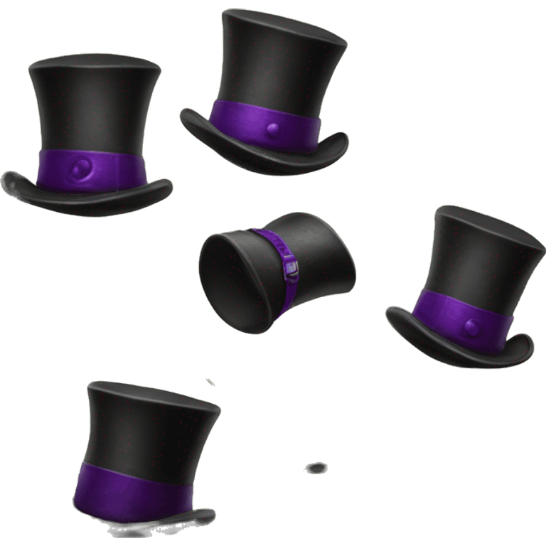 Realistic isolated black voodoo top hat with purple buckle around top of hat with purple,green,and yellow feather stuck in it. emoji