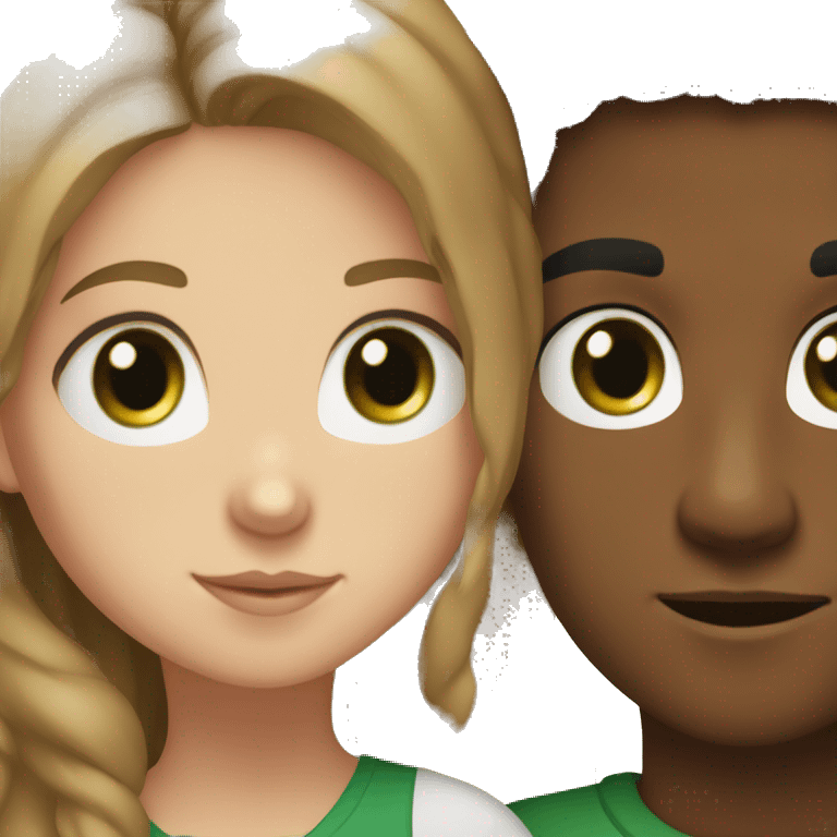 a brown boy with dark hair with a white girl with light brown hair and green eyes emoji