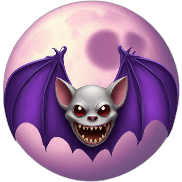 realistic full moon with evil face vampire bat purple dripping wings emoji