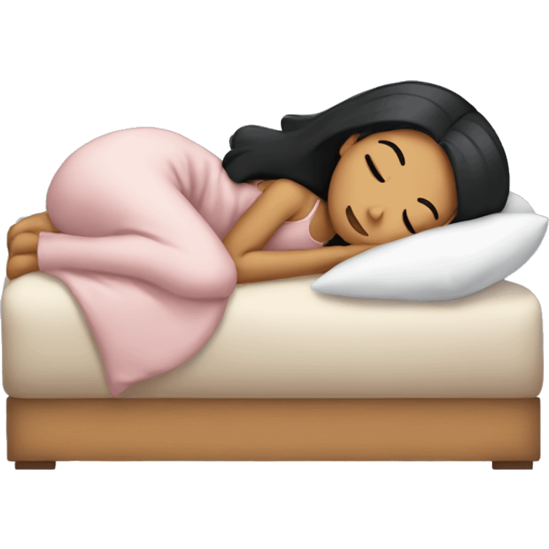 Girl with black straight hair sleeping cozy in bed emoji