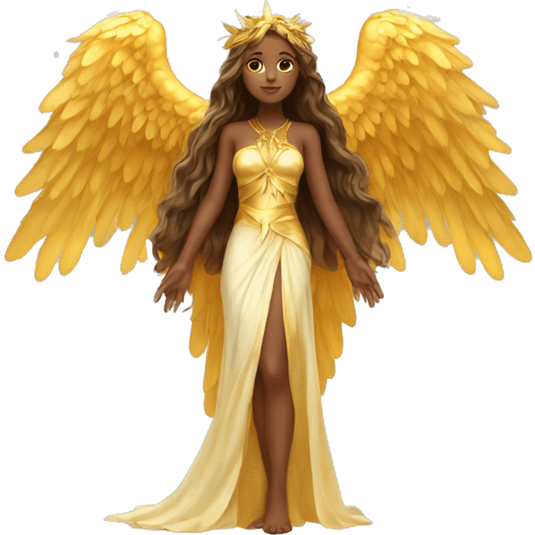 big wings, sun, gold, Beautiful, fairy, long hair emoji