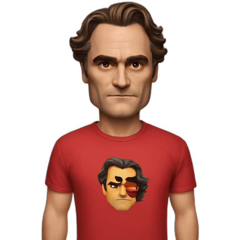 joaquin phoenix with red t-shirt with text "nenno" emoji