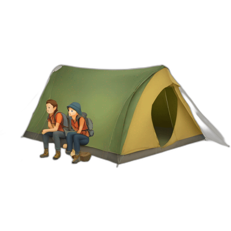 couple trekking in a tent emoji