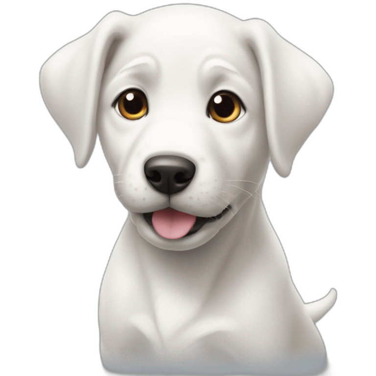 a white puppy with its upper body on typhoon emoji