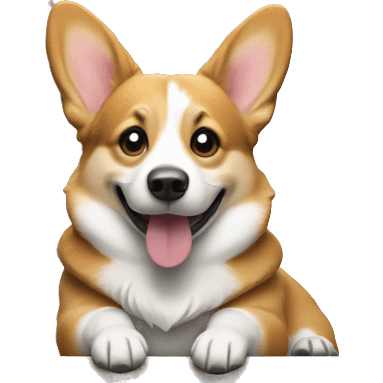 Female corgi is sitting in front of Christmas tree  emoji