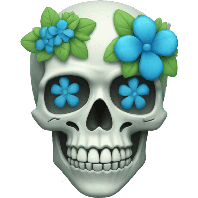 Skull with green-blue flowers on top left emoji