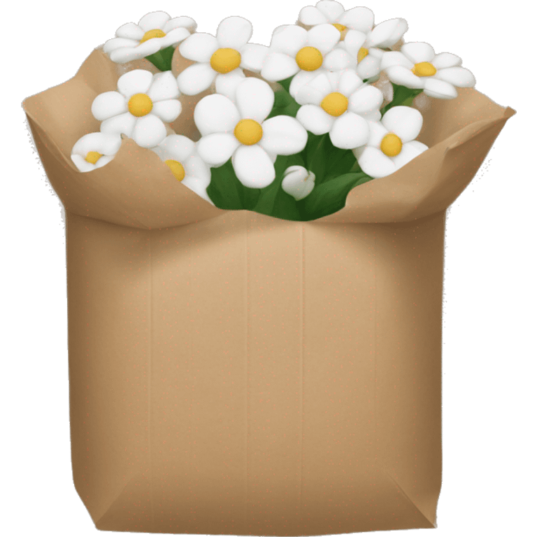 white flowers in brown paper emoji