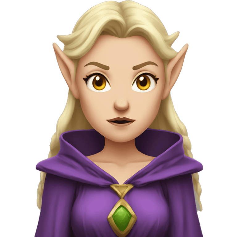 disgusted angry, Noble female Elf with Elf ears and blonde hair and purple robes emoji