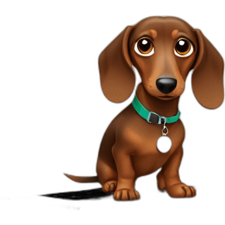 brown dachshund working with a macbook on marketing tasks emoji