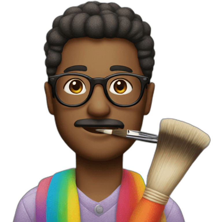 man glasses with rainbow clothes and flowers on face and paintbrush emoji