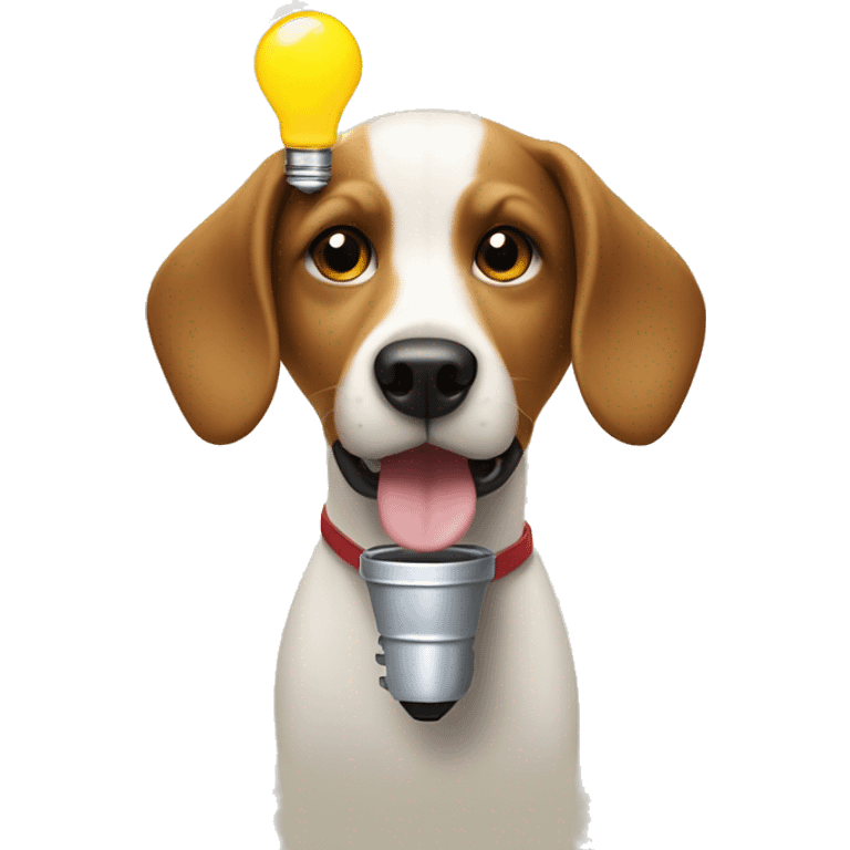 Dog with lightbulb over head indicating an idea emoji