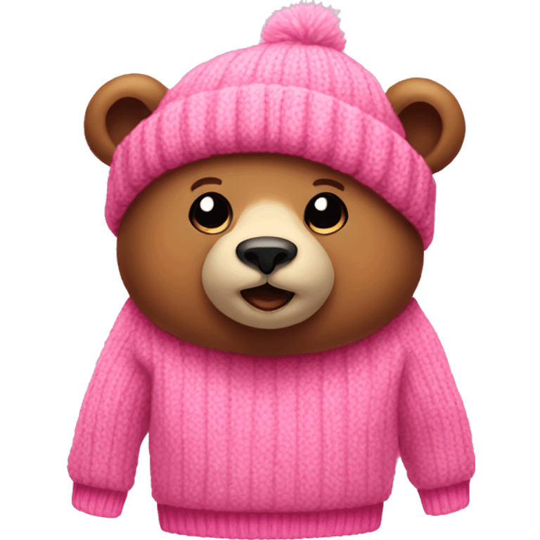 A bear with a pink winter sweater  emoji